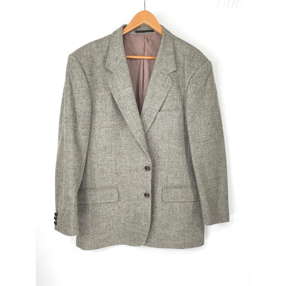 John Molloy Mens Blazer 42 Sport Coat Grey Donegal Tweed Herringbone
